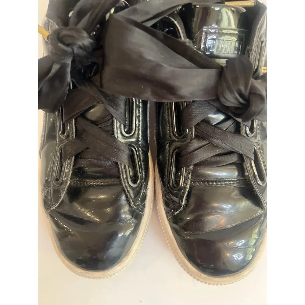 Puma Basket Heart Patent women's sneakers satin bow black Size 7
